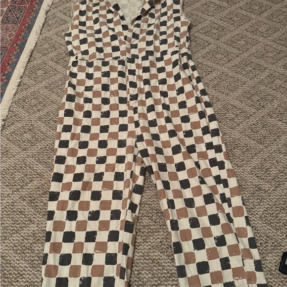 Ascot + Hart Pants - Checkered Sleeveless Jumpsuit - Black and Brown